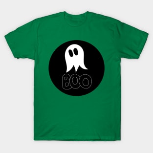 Cute ghost cartoon BOO text circle frame black T-Shirt